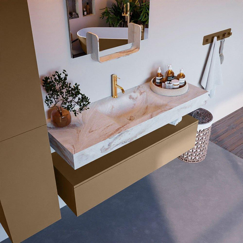 MONDIAZ ALAN - DLUX Badkamermeubelset - 130cm - onderkast - Oro - 1 lade - vrijhangende wastafel - wasbak midden - 1 kraangat - Frappe SW805617