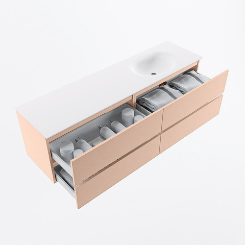 MONDIAZ Vica Ensemble meuble de salle de bains - 170cm - meuble bas rosee - 4 tiroirs - lavabo moon à droite - 1 trou de robinet - version haute 60cm - talc SW1080449