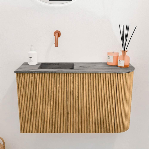 Mondiaz JOYA-DLUX 71.6cm toiletmeubel - ronding rechts kleur Oak - Wastafel FAYE positie Links Zonder kraangat kleur Sombra. SW1424271