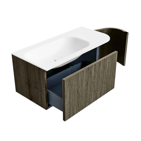 Mondiaz KURVE Ensemble meuble de salle de bains - 95x46x40cm - 1 tiroir - 1 porte - lavabo solid surface - gauche - sans trou de robinet - Shadow SW1414206