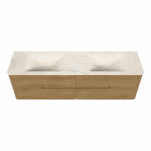 Mondiaz CIRO-DLUX Meuble de salle de bains - 170x45x50cm - Plan vasque Solid surface Ostra - 2 vasques Double - sans trous de robinetterie - 4 tiroirs - Chêne SW1530931