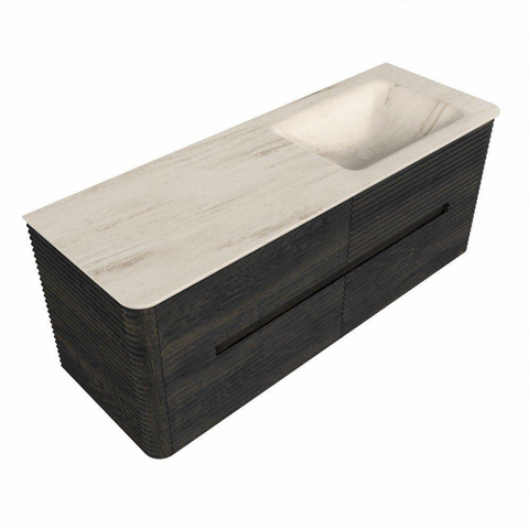Mondiaz CIRO-DLUX Ensemble de meubles de salle de bains - 130x45x50cm - Lavabo en solid surface Meli - 1 vasque à droite - 1 trou de robinet - 4 tiroirs - Shadow SW1532516