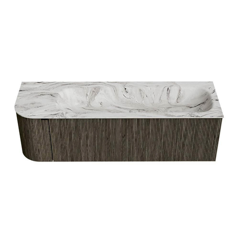 Mondiaz KURVE-DLUX Badkamermeubelset - 145x46x40cm - 1 lade - 1 deur - wastafel solid surface - rechts - 1 kraangat - Shadow SW1414581
