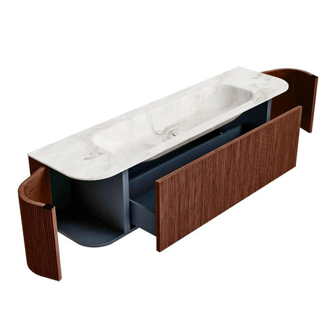 Mondiaz KURVE-DLUX Badkamermeubelset - 170x46x40cm - 1 lade - 2 deuren - wastafel solid surface - midden - 2 kraangaten - Ruby SW1415678