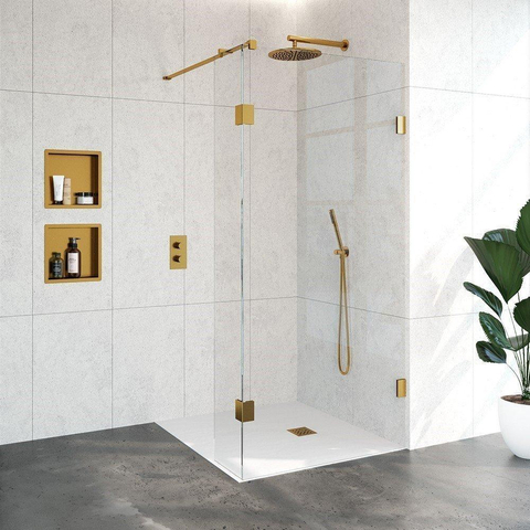 BRAUER Créer Douche à l'italienne - 100x200cm - 2 pièces - paroi latérale 30cm - sans profilé - anti-calcaire - verre de sécurité 8mm - Or brossé SW638670
