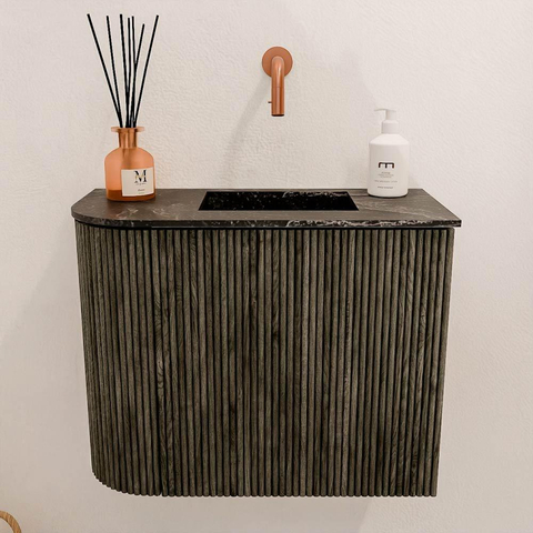Mondiaz JOYA-DLUX Meuble de toilette 51,6cm - arrondi gauche couleur Shadow - Vasque FAYE position droite Sans trou de robinet couleur Lava SW1422855