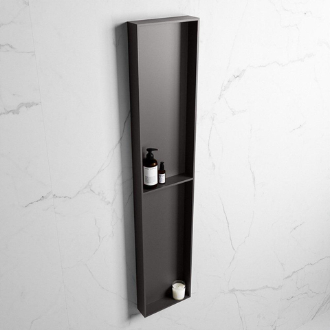 Mondiaz Easy nis 29.5x89.5x8cm voor Inbouw/opbouw 2 open vakken Solid surface DarkGrey/DarkGrey SW643803