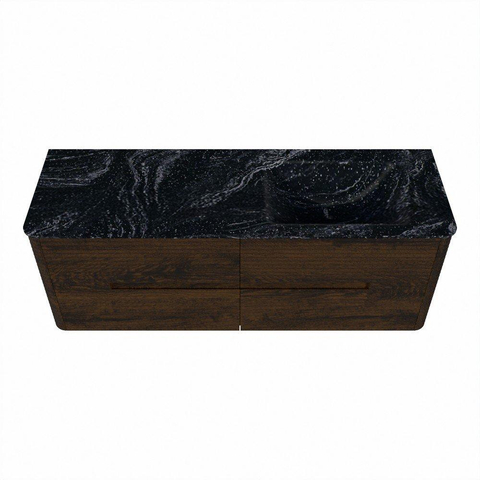 Mondiaz CIRO-DLUX Meuble de salle de bains - 140x45x50cm - Lavabo solid surface Lava - 1 vasque à droite - 1 trou de robinet - 4 tiroirs - Noyer SW1530155