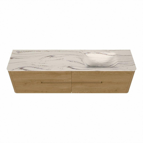 Mondiaz CIRO-DLUX Badkamermeubelset - 180x45x50cm - Solid surface wastafel Nata - 1 wasbak Rechts - zonder kraangaten - 4 lades - Oak SW1531478