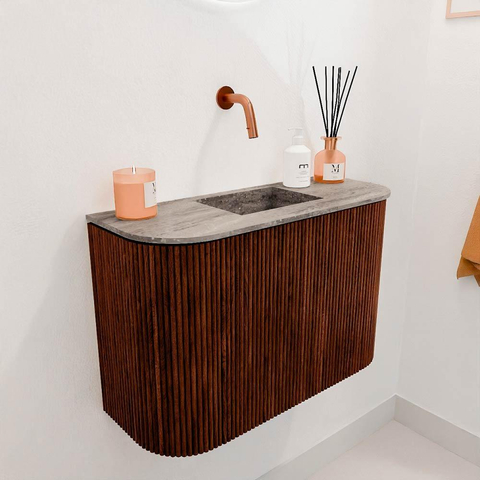 Mondiaz JOYA-DLUX 63.2cm toiletmeubel - ronding links en rechts kleur Ruby - Wastafel FAYE positie Midden Zonder kraangat kleur Oza. SW1425550