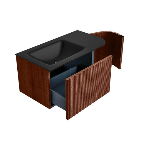 Mondiaz KURVE Badkamermeubelset - 85x46x40cm - 1 lade - 1 deur - wastafel solid surface - links - zonder kraangat - Ruby SW1415402