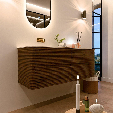 Mondiaz CIRO-DLUX Badkamermeubelset - 130x45x50cm - Solid surface wastafel Ostra - 1 wasbak Links - zonder kraangaten - 4 lades - Dusk SW1532926