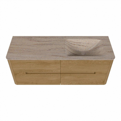 Mondiaz CIRO-DLUX Badkamermeubelset - 130x45x50cm - Solid surface wastafel Saba - 1 wasbak Rechts - 1 kraangat - 4 lades - Oak SW1531188