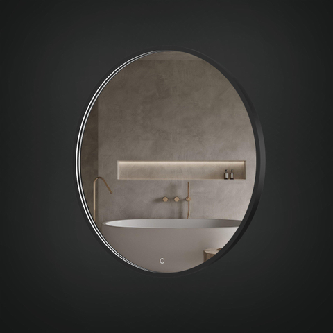 Arcqua Framed miroir – rond Ø 80 cm – Éclairage LED périphérique – chauffage de miroir, à intensité variable – Noir mat SW1223217