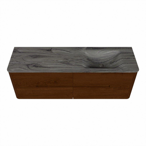 Mondiaz CIRO-DLUX Meuble de salle de bains - 150x45x50cm - Plan vasque solid surface Sombra - 1 vasque à droite - sans trous de robinetterie - 4 tiroirs - Ruby SW1533795