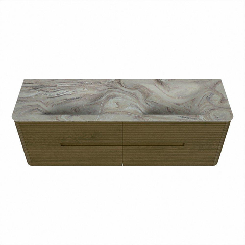 Mondiaz CIRO-DLUX Meuble de salle de bains - 150x45x50cm - Plan vasque solid surface Glace - 2 vasques double - 2 trous de robinetterie - 4 tiroirs - Dusk SW1532989