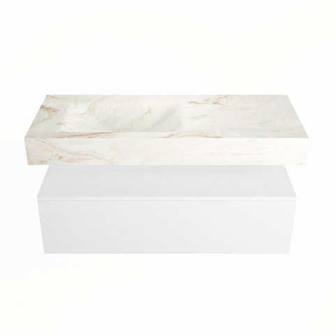 Mondiaz ALAN-DLUX Ensemble de meuble - 110cm - meuble Talc mat - 1 tiroir - Lavabo Cloud Frappe suspendu - vasque Gauche - 0 trous de robinet SW804976