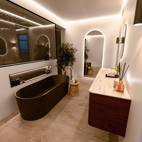 Mondiaz CIRO-DLUX Ensemble de meuble de salle de bains - 170x45x50cm - Plan vasque solid surface Nata - 1 vasque à gauche - 1 trou de robinet - 4 tiroirs - Ruby SW1532107