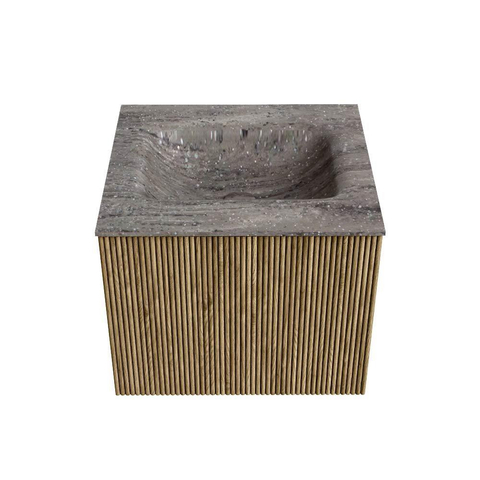 MONDIAZ KURVE-DLUX 50cm badmeubel kleur Dusk met 1 lade en 0 deuren. Wastafel GRUNNE Midden 1 kraangat Oza. SW1432956