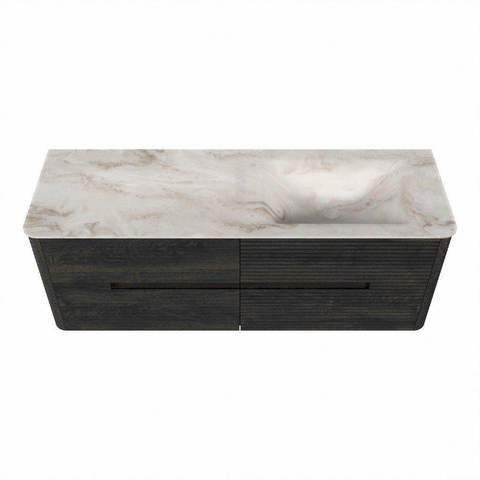 Mondiaz CIRO-DLUX Ensemble de meubles de salle de bains - 140x45x50cm - vasque solid surface Frappe - 1 bassin à droite - sans trous de robinet - 4 tiroirs - Shadow SW1533799