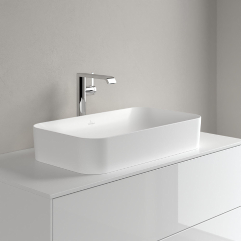Villeroy & Boch finion opzetwastafel - zonder kraangat - 60x35cm CeramicPlus - zonder overloop - Stone White (mat wit) SW209544