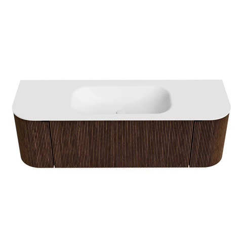 MONDIAZ KURVE 140cm badmeubel met module 25 Len R kleur Walnut met 1 lade en 2 deuren. Wastafel BIG SMALL midden 1 kraangat Talc. SW1138274