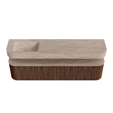 MONDIAZ THOR-DLUX Meuble de salle de bains 190cm arrondi gauche + droite couleur Walnut avec 2 tiroirs et 2 portes. Vasque suspendue CLOUD Gauche sans trou de robinet couleur Saba. SW1466670