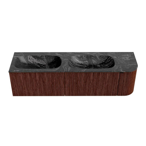 Mondiaz KURVE-DLUX Badkamermeubelset - 165x46x40cm - 2 lade - 1 deur - wastafel solid surface - dubbel / links - zonder kraangat - Ruby SW1416019