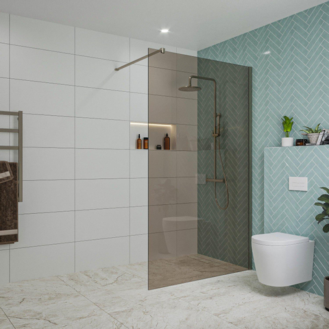 Fortifura Galeria inloopdouche - 120x200cm - rookglas - wandarm - PVD - geborsteld gunmetal (antraciet) SW876928
