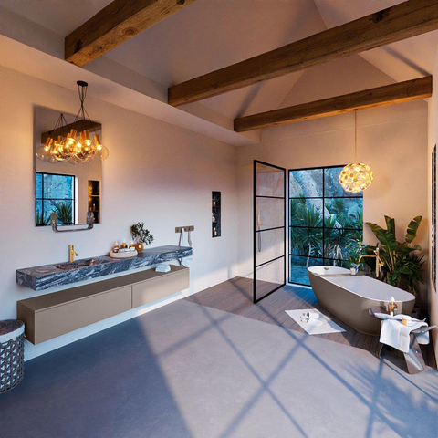 Mondiaz ALAN-DLUX Ensemble de meuble - 200cm - meuble Smoke mat - 2 tiroirs - Lavabo Cloud Lava suspendu - vasque Gauche - 1 trou de robinet SW808116