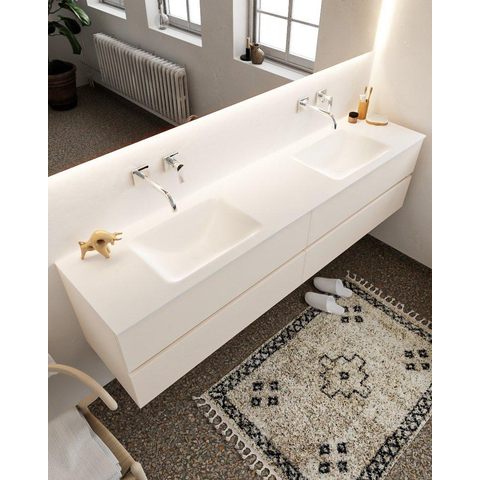 MONDIAZ VICA Ensemble de meuble salle de bain - 200cm - 4 tiroirs - lavabo Cloud double - 0 trous de robinet - solid surface lin SW411066