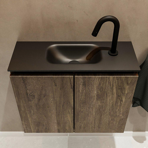 MONDIAZ TURE Toiletmeubel 60x23x50cm met 1 kraangaten 2 deuren dark brown mat Wastafel Eden midden Solid Surface Zwart SW475526