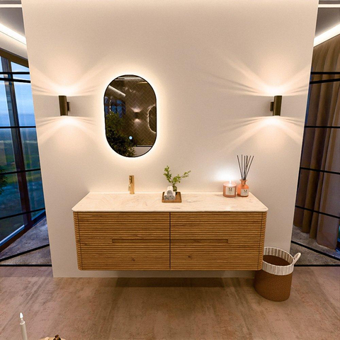 Mondiaz CIRO-DLUX Badkamermeubelset - 150x45x50cm - Solid surface wastafel Ostra - 1 wasbak Links - 1 kraangat - 4 lades - Oak SW1530919