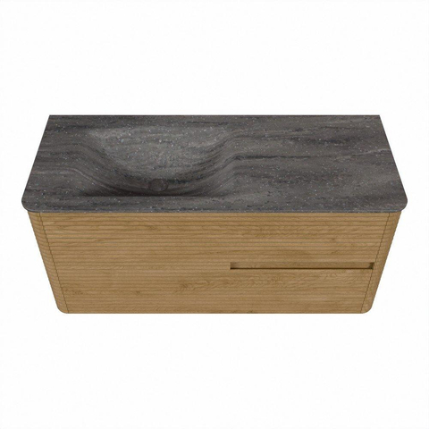 Mondiaz CIRO-DLUX Badkamermeubelset - 110x45x50cm - Solid surface wastafel Oza - 1 wasbak Links - 1 kraangat - 2 lades - Oak SW1531110