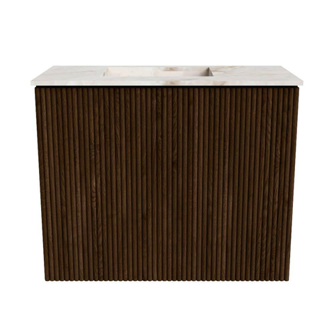Mondiaz JOYA-DLUX 50cm toiletmeubel - kleur Walnut - Wastafel FAYE positie Links Zonder kraangat kleur Frappe. SW1422252