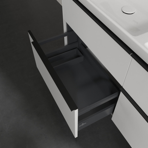 Villeroy & Boch Subway 3.0 wastafelonderkast - 130x55x45cm - met Volcano Black greep - 2 sifonuitsparingen links en rechts - spaanplaat - Pure White (wit) SW701677