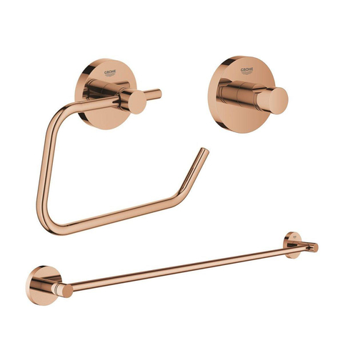 Grohe Essentials Lot d'accessoiresde toilettes en 3 parties avec porte-serviette, crochet, et porte-rouleau sans couvercle Warm sunset SW529083