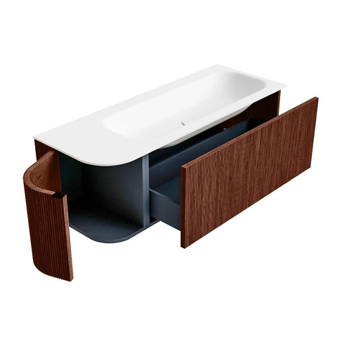 Mondiaz KURVE Badkamermeubelset - 125x46x40cm - 1 lade - 1 deur - wastafel solid surface - rechts - zonder kraangat - Ruby SW1415290