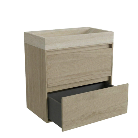 Forzalaqua Ibiza Ensemble meuble de salle de bains - 80x50x70cm - 2 tiroirs - lavabo en travertin - sans trou de robinet - jeu de supports - bouchen de vidage - Smoke SW1476838