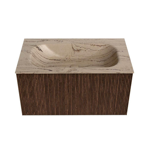 MONDIAZ KURVE-DLUX Meuble de salle de bains 80cm couleur Walnut avec 1 tiroir et 0 portes. Lavabo BIG SMALL Central sans trou de robinet Arena. SW1431188