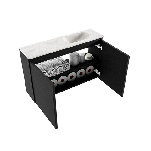 MONDIAZ TURE-DLUX Meuble de toilettes 80 cm Urban. EDEN lavabo Ostra position à droite. Avec 1 trou de robinet. SW1104729