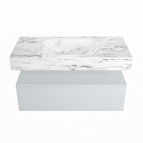 Mondiaz ALAN-DLUX Ensemble de meuble - 100cm - meuble Clay mat - 1 tiroir - Lavabo Cloud Glace suspendu - vasque Centre - 1 trou de robinet SW806204