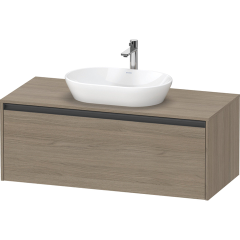 Duravit Ketho.2 Wastafelonderbouwkast - inclusief consoleplaat - met 1 lade - 120x55x45.9cm - met handgreep antraciet - eiken terra mat SW773146