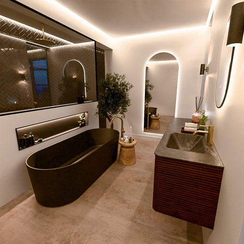 Mondiaz CIRO-DLUX Badkamermeubelset - 160x45x50cm - Solid surface wastafel Lava - 1 wasbak Rechts - 1 kraangat - 4 lades - Ruby SW1531610