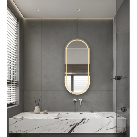 Saniclass Shine armoire de toilette – ovale – 45 x 100 x 14 cm – LED indirecte tout autour – chauffage de miroir – Noir SW1236526
