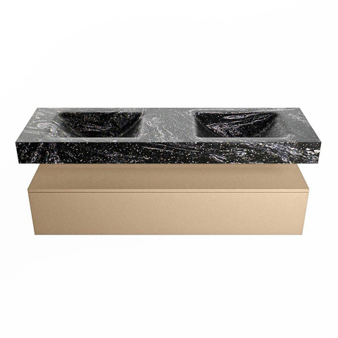 Mondiaz ALAN-DLUX Ensemble de meuble - 150cm - meuble Oro mat - 1 tiroir - Lavabo Cloud Lava suspendu - vasque Gauche et droite - 2 trous de robinet SW808518
