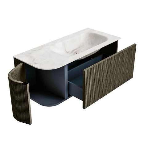 Mondiaz KURVE-DLUX Badkamermeubelset - 105x46x40cm - 1 lade - 1 deur - wastafel solid surface - rechts - 1 kraangat - Shadow SW1414346