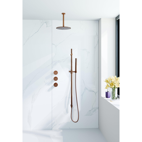 Fortifura Nebbio Regendoucheset - inbouwkraan - inbouwdeel - glijstang - doucheslang glad - staafhanddouche - 20cm plafondarm - ronde hoofddouche - PVD - geborsteld koper SW1447161