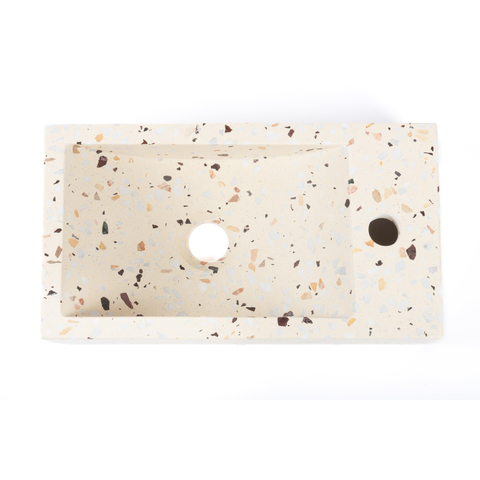 FugaFlow Eccelente Pietra Ensemble de fontaine - 40x22x10cm - trou de robinet à droite - robinet de fontaine en cuivre brossé PVD - bouchon de vidange - siphon abaissé - beige mat SW1468993
