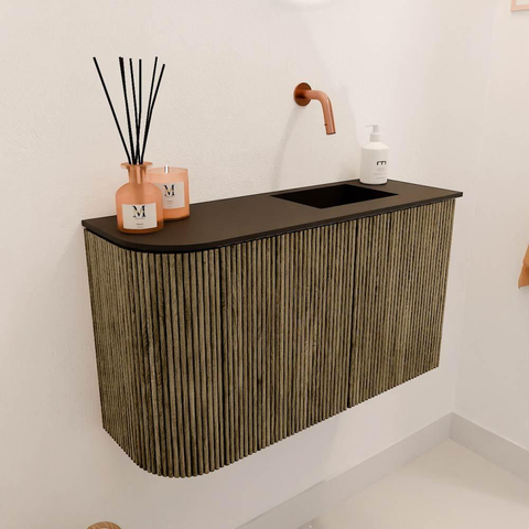 Mondiaz JOYA 71.6cm meuble de salle de bains - arrondi gauche couleur Dusk - Vasque FAYE position Droite Sans trou de robinet couleur Urban. SW1421660